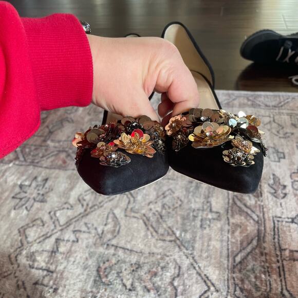 J. Crew Collection SZ 10 Elsie Floral Sequin D'Orsay Pumps Black Suede Heels EUC - Picture 10 of 10